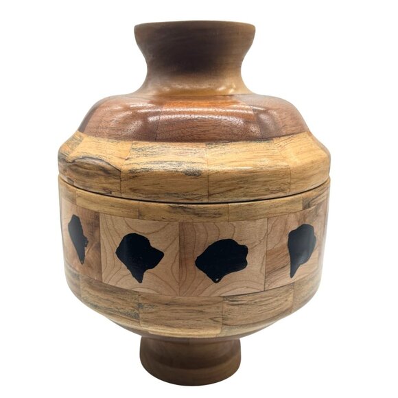 Handcrafted Wooden Urn or Container With Dog Silhouette Inlays 12"H x 9"W - Picture 4 of 7